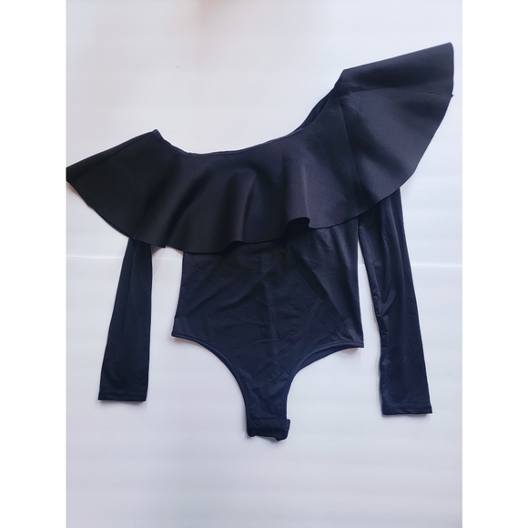 One shoulder ruffle frill long sleeves bodysuit - Picture 5 of 7